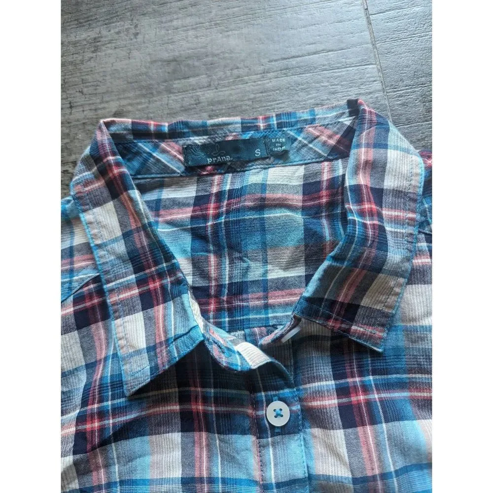 PRANA GINA Plaid 3/4 Placket Rolled Up Sleeves Shirt